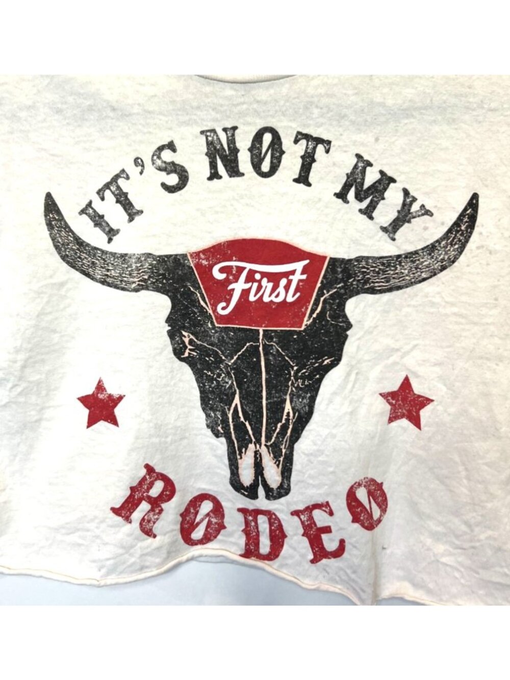 Goodie Two Sleeves Distressed Cropped Tee "Its Not My First Rodeo" Size Small - Picture 3 of 6